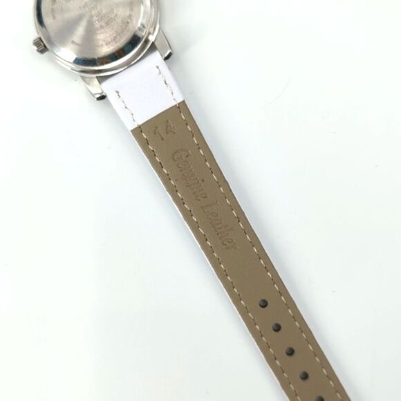 Disney Tinkerbell Watch Silver Purple New White Leather Band - Picture 3 of 4